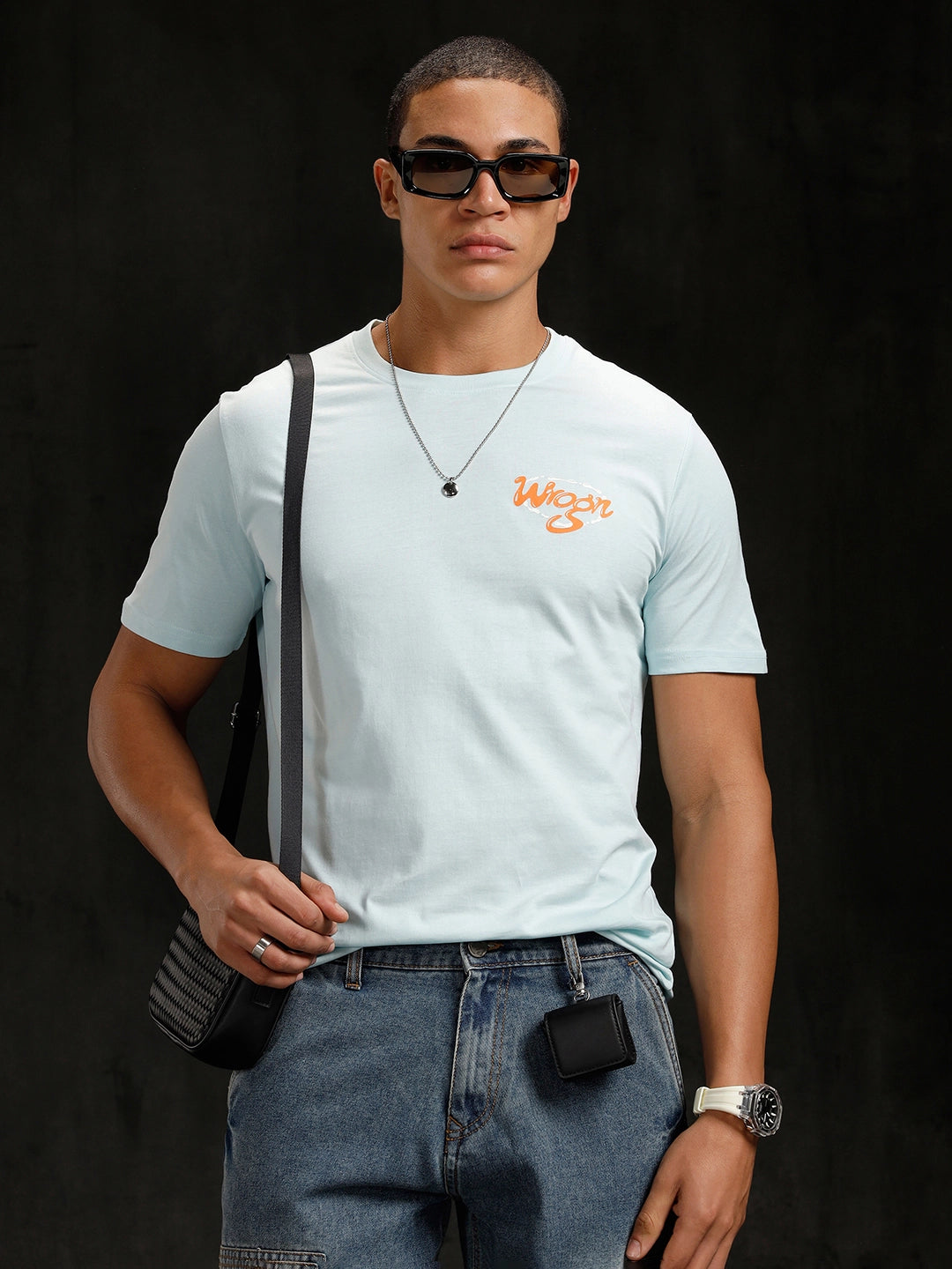 Logo Placement Printed T-Shirt | Blue