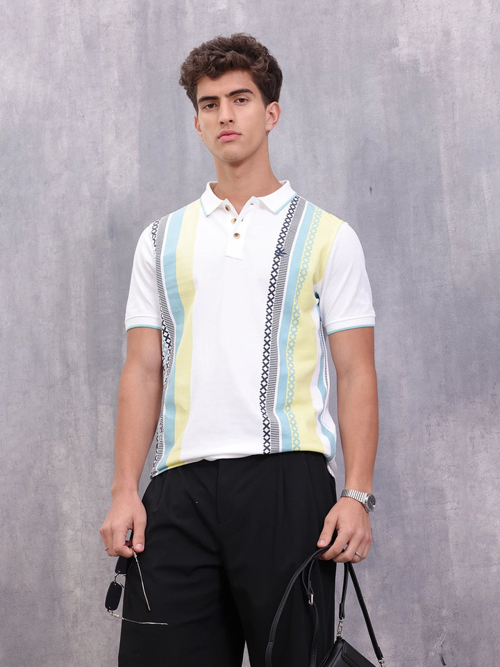 Embroidered Look Polo T-Shirt | White