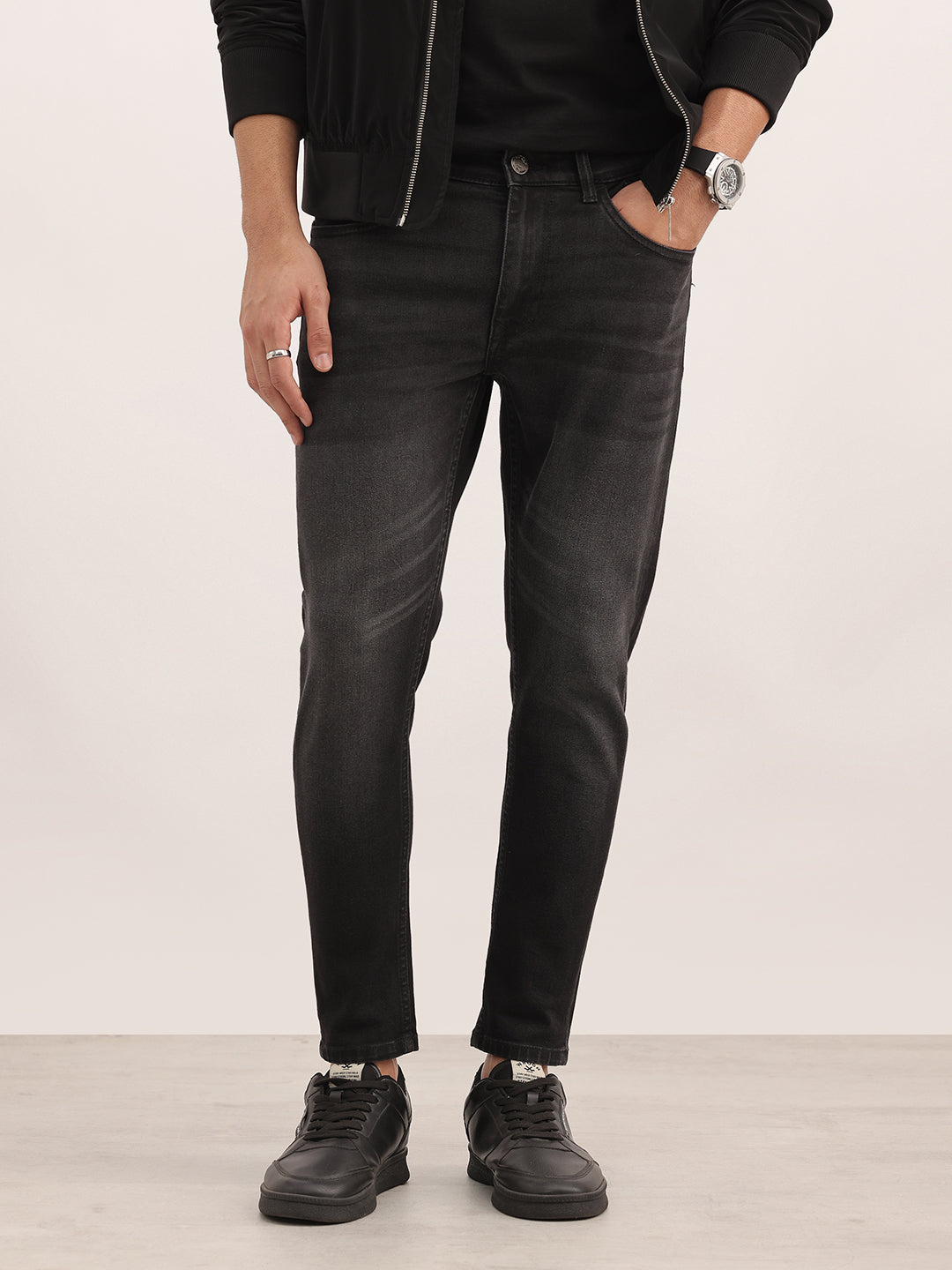 Solid Skinny Crop Denim Jeans | Dark Grey