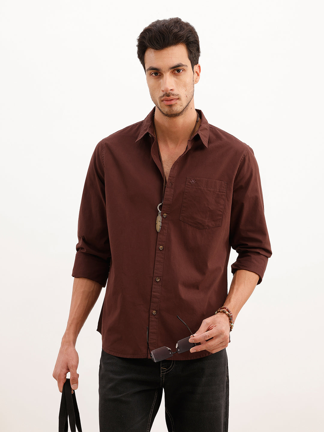 Solid Regular Fit Full Sleeve Shirt | Brown | WWSH9158F