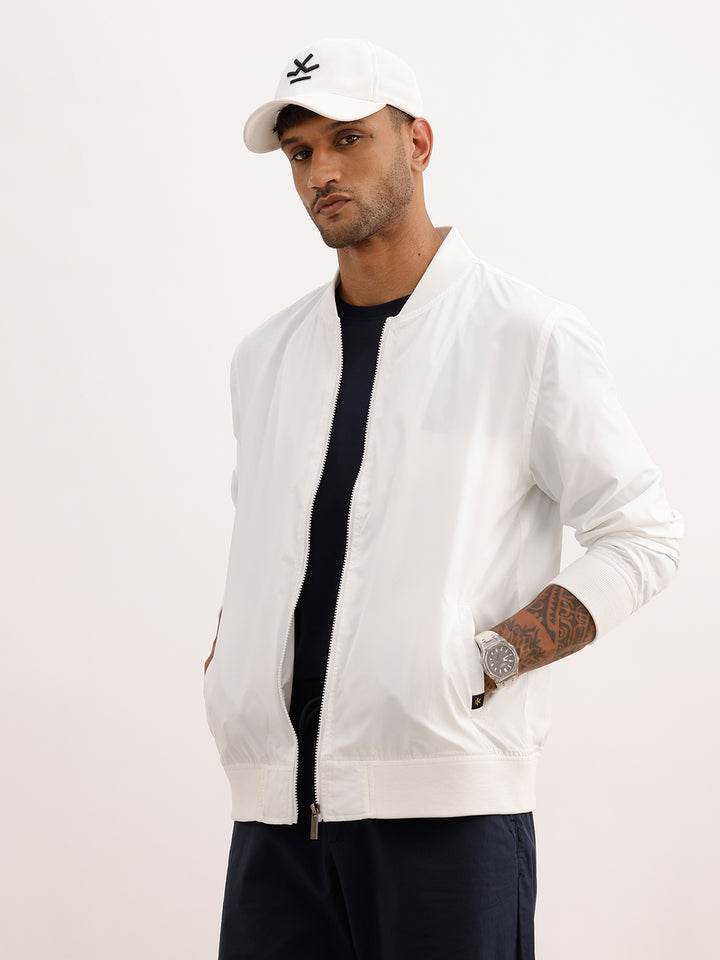 Solid Regular Fit Zipper Jacket | White