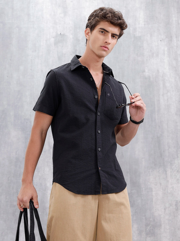 Men's Textured Casual Slim Fit Shirt | Black
