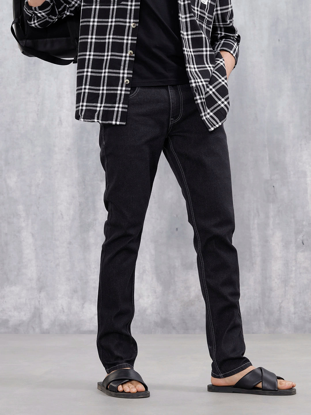Men's Casual Jeans With Contrast Thread Detail | Black