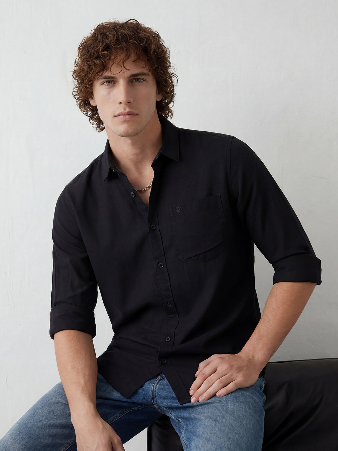 Solid Regular Fit Full Sleeve Shirt | Black