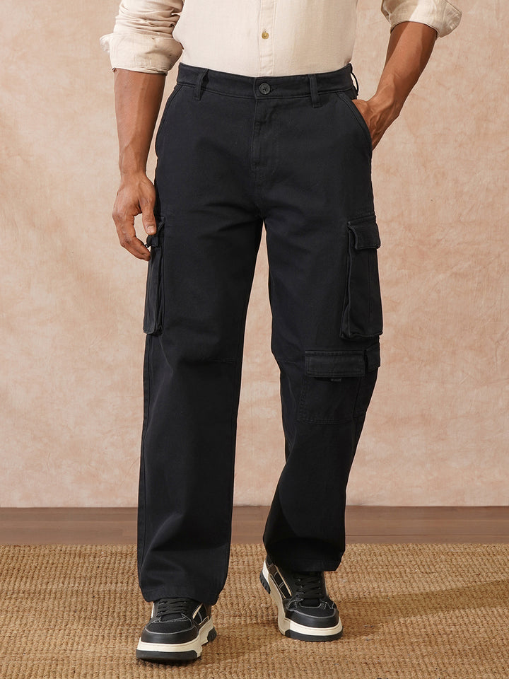 Stacked Loose Fit Cargo Trouser | Black