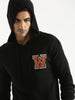 Embossed Detail Black Hoodie