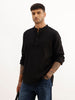 Textured Slim Fit Mandrin Collar Shirt | Black