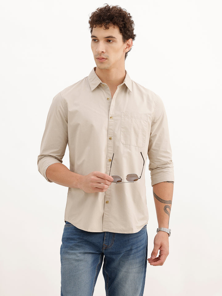 Solid Regular Fit Full Sleeve Shirt | Beige