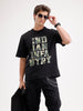 Oversized Placement Printed T-Shirt  | Black