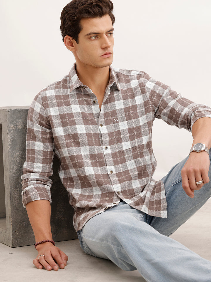 Slim Fit Textured Shirt  | Brown