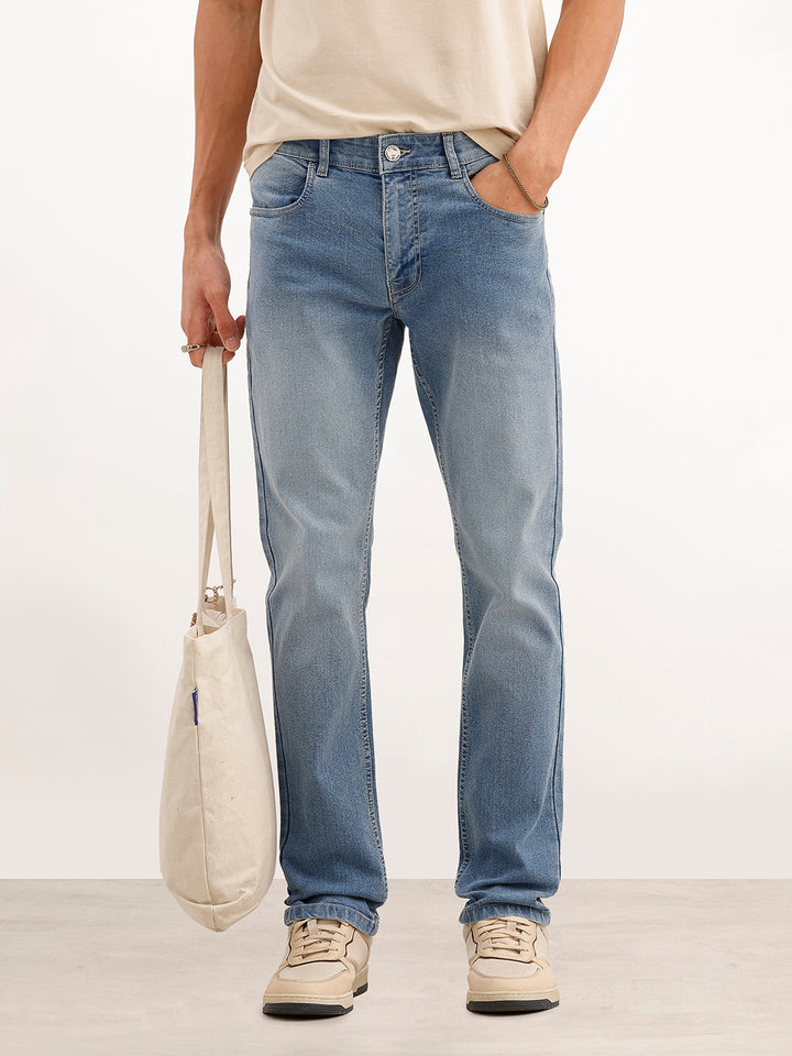 Faded Slim Fit Mid Rise Denim Jeans | Light Blue