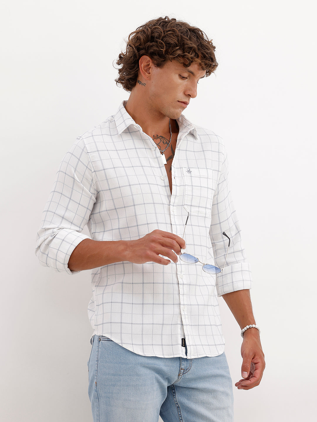 Textured Regular Fit Full Sleeve Shirt | White