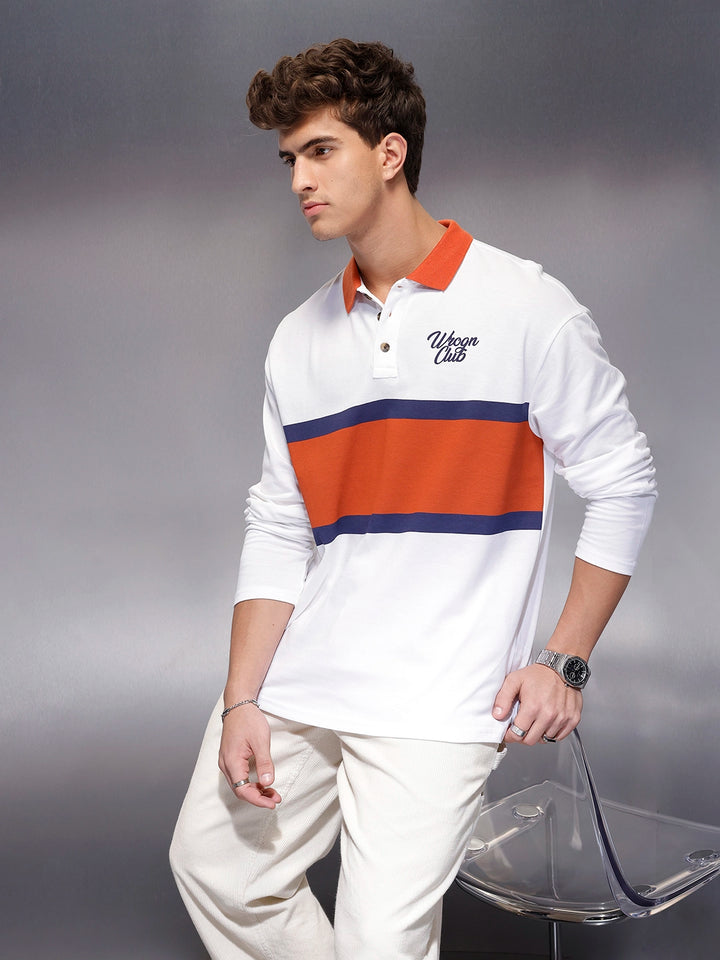 Classic Oversized Full Sleeves Polo T-Shirt  | White