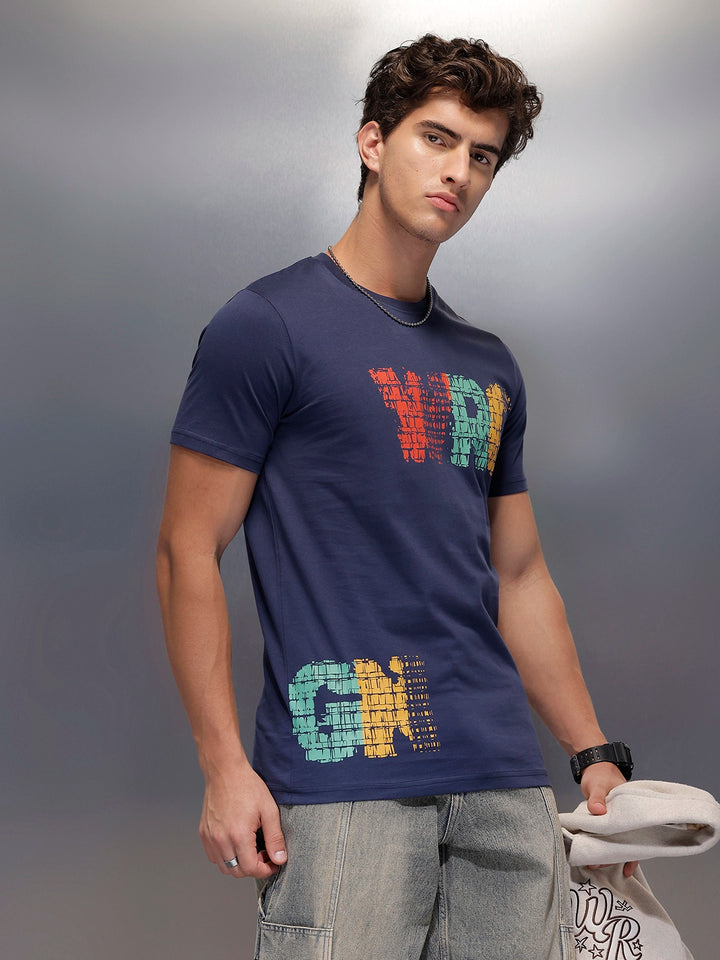 Placement Printed Regular Fit T-Shirt   |  Navy Blue