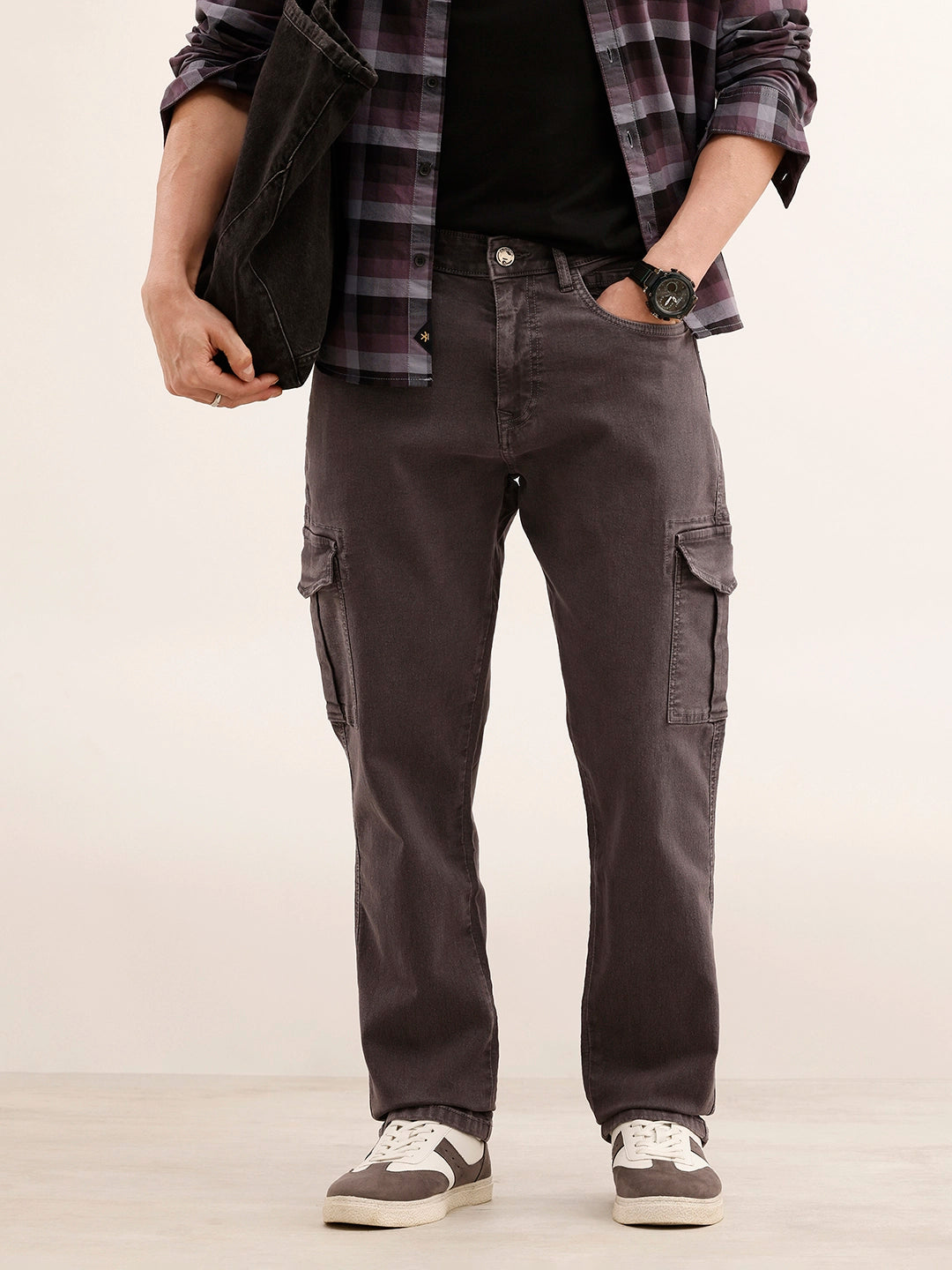 Relaxed Fit Denim Cargo Jeans | Grey