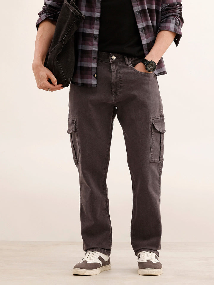 Relaxed Fit Denim Cargo Jeans | Grey