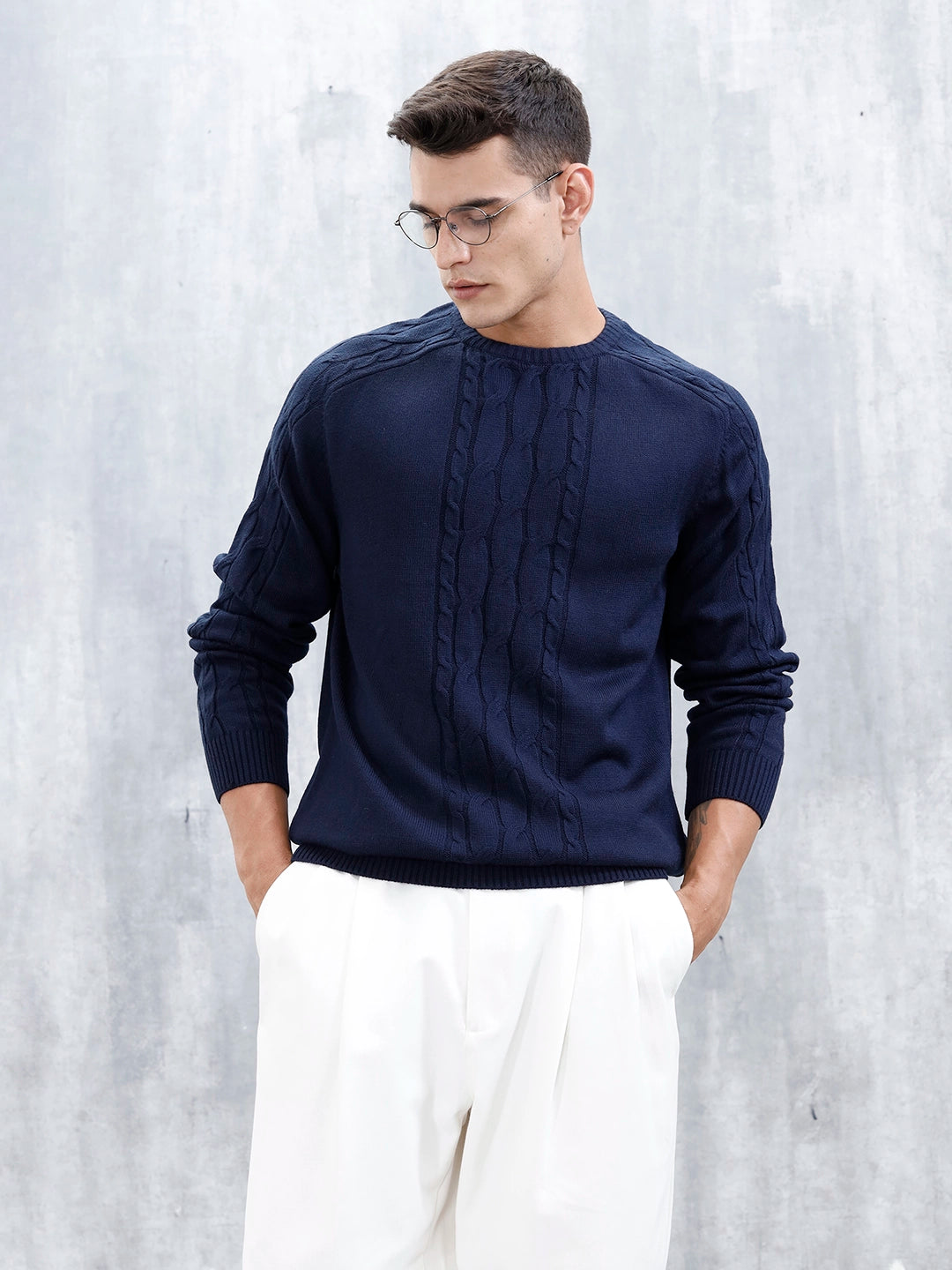 Men's Casual Cabel Knit Sweater  | Black