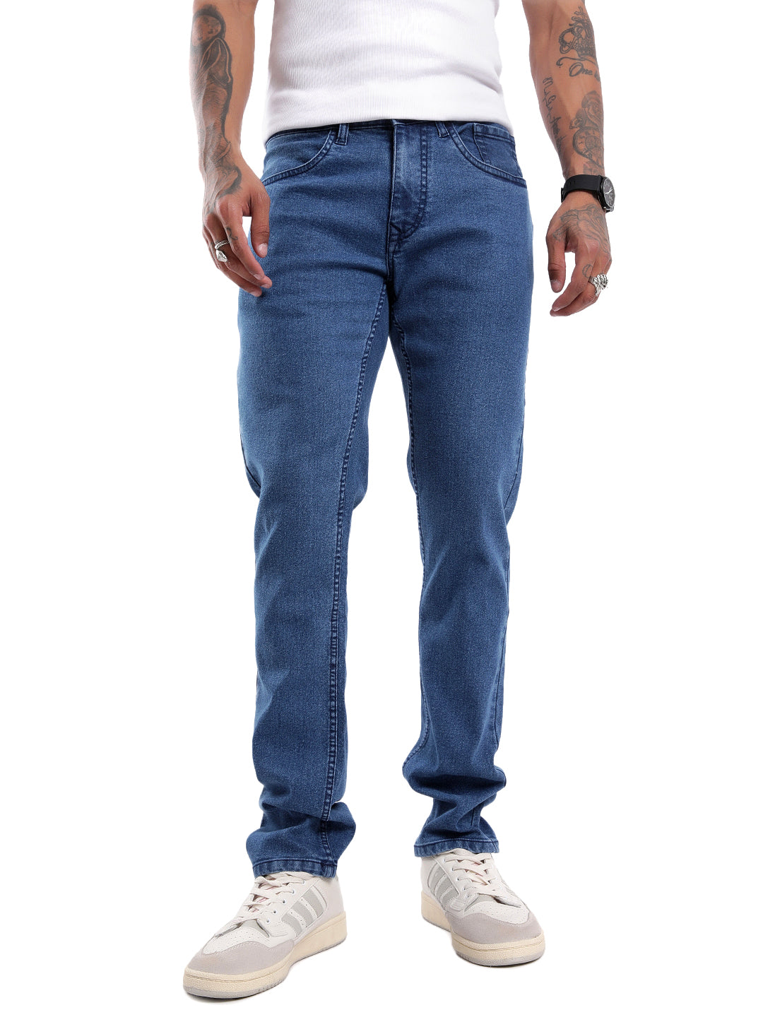 Basic Blue Five Pocket Denim Jeans