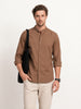 Solid Slim Fit Mandrin Collar Shirt | Brown