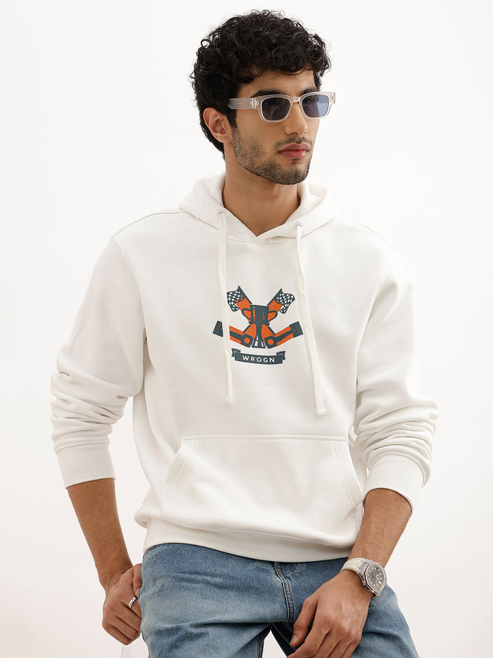 Comfort Fit Placement Printed Hooded Sweatshirt | Off White