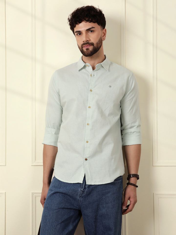 Solid Linen Blend Shirt | Green