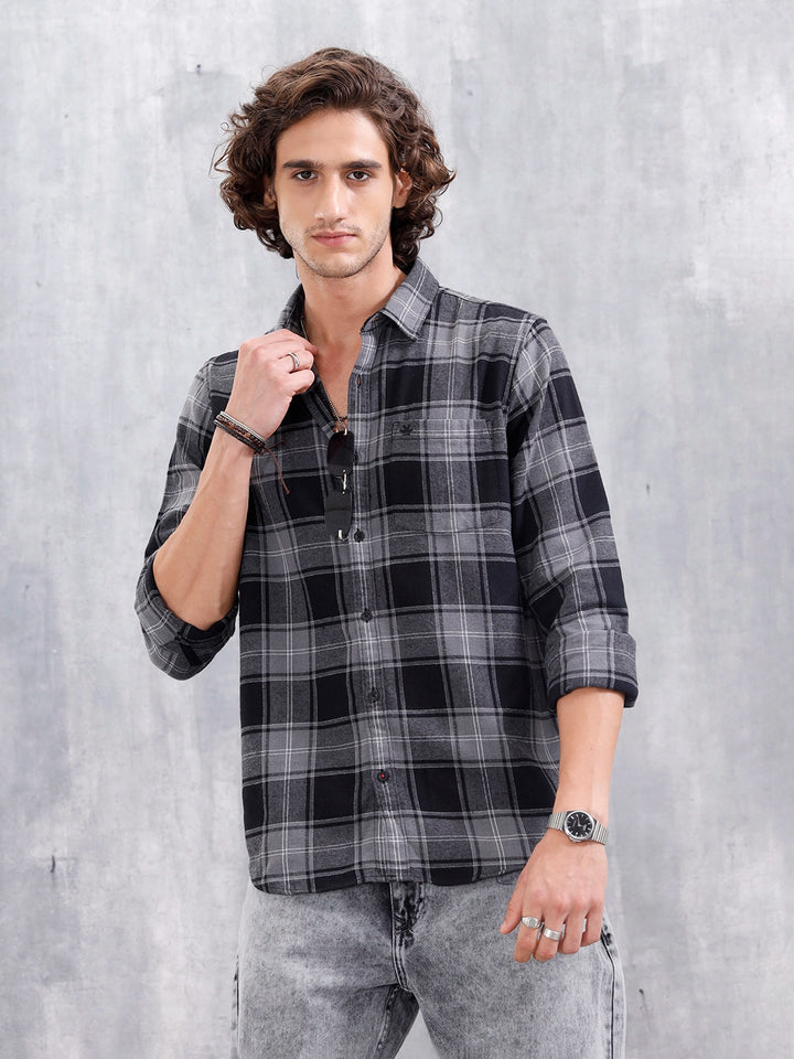 Regular Fit Cotton Checkered Pattern Shirt | Black