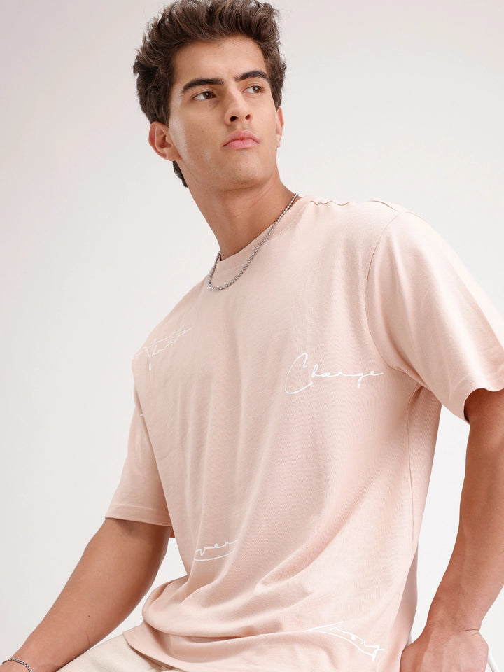 Oversized Placement Printed T-Shirt | Pink