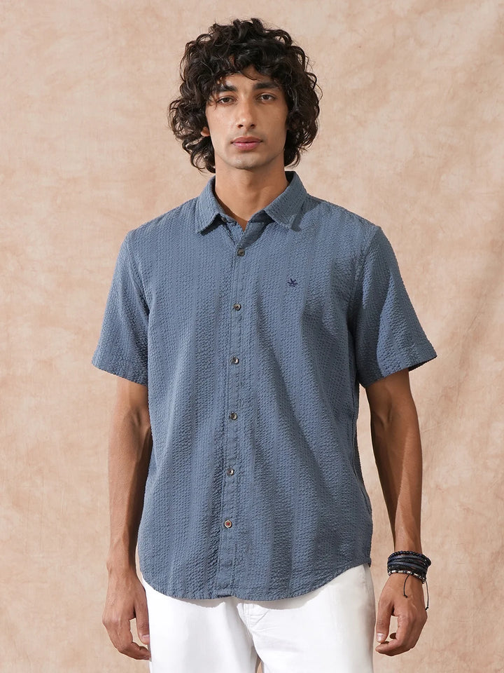 Textured Short Sleeve Shirt | Blue