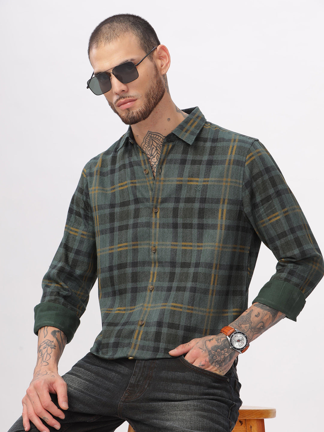 Green Squares Checked Shirt