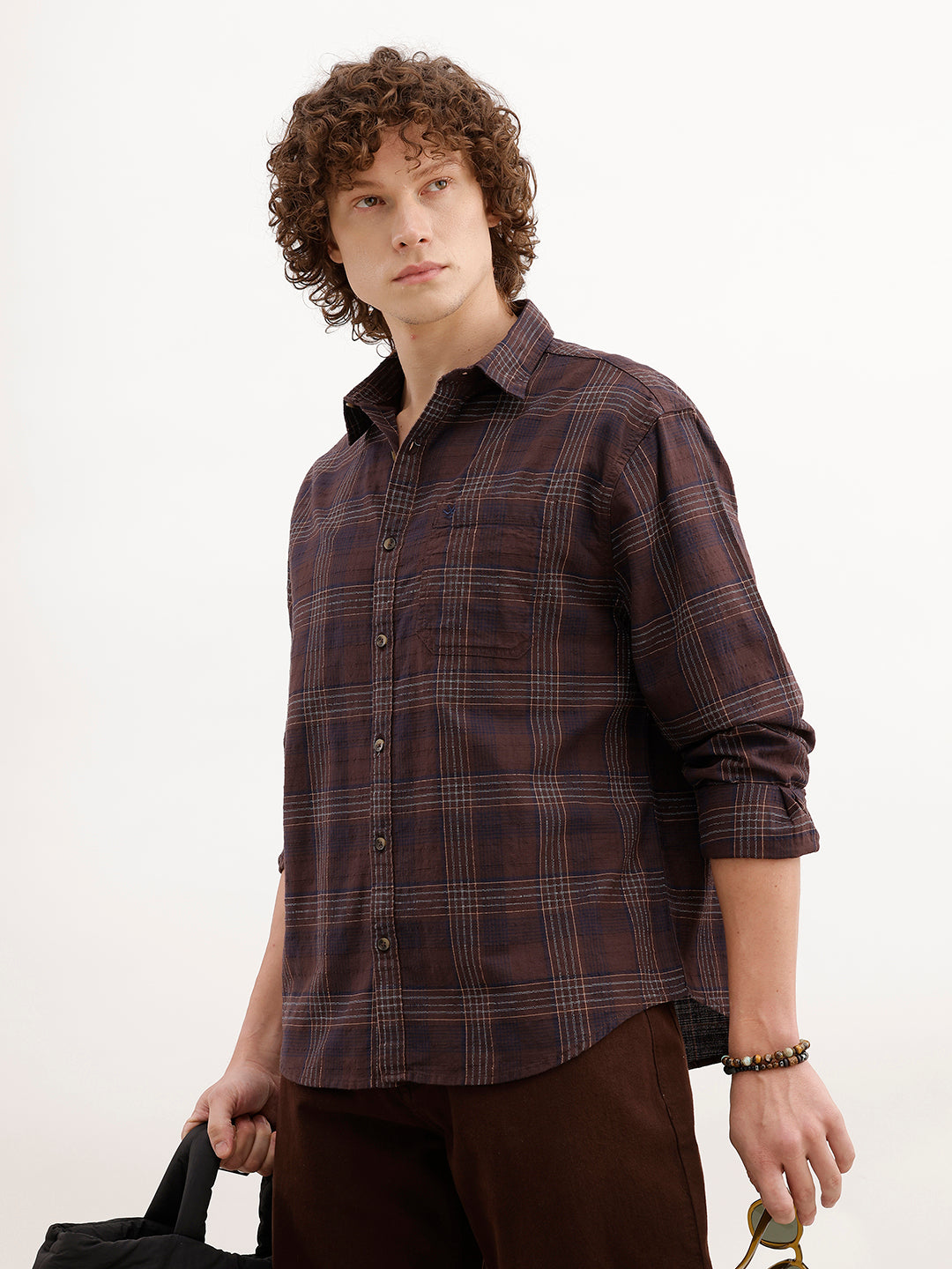 Comfort Fit Checkered Shirt | Brown
