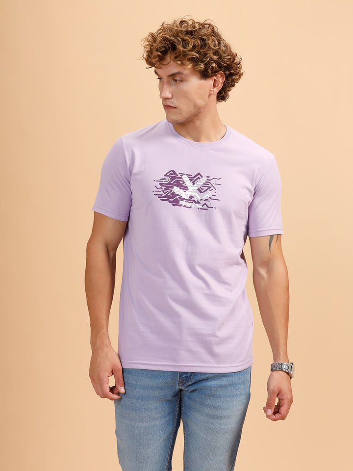 Placement Print Regular Fit T-Shirt | Light Purple
