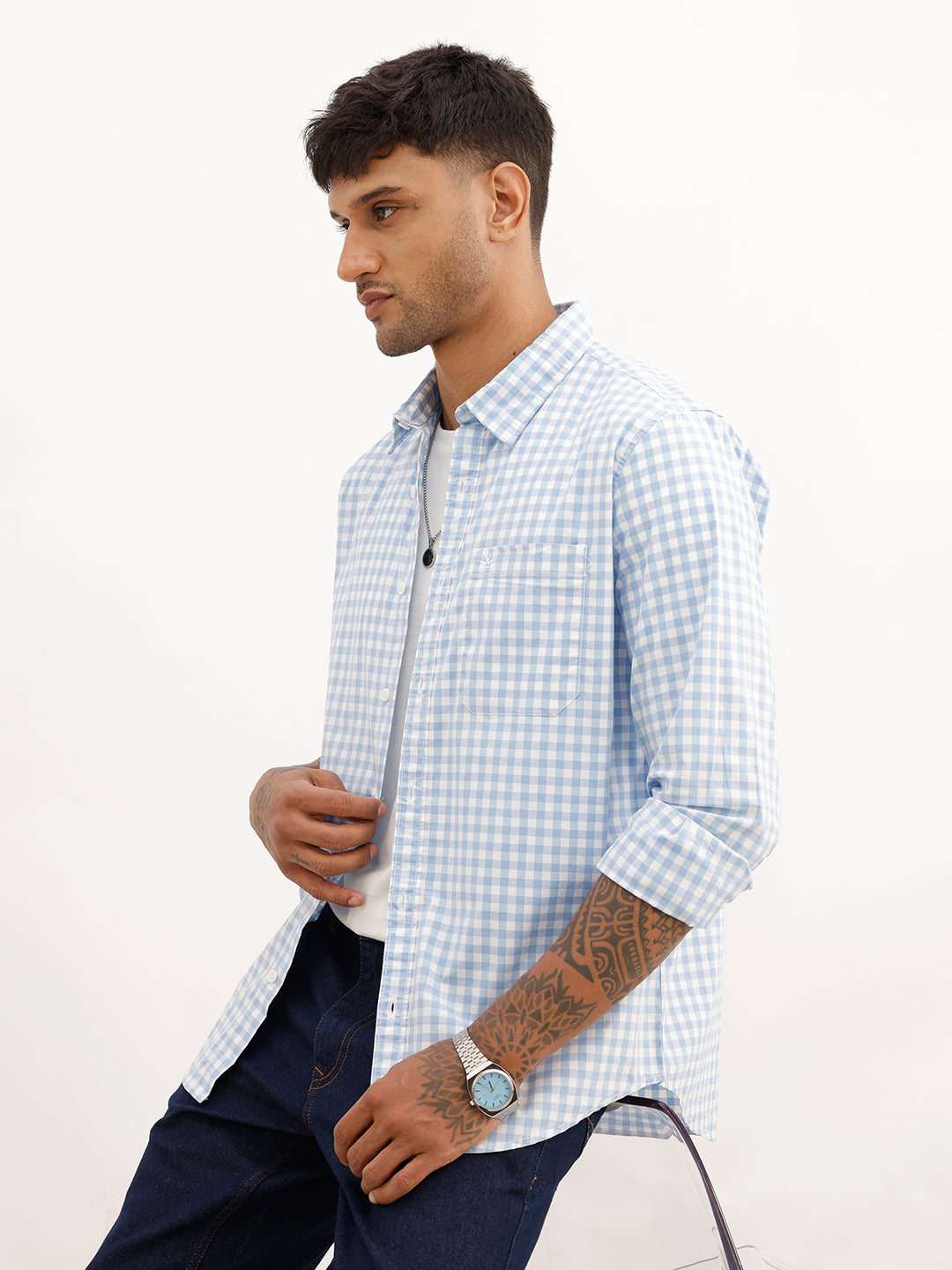 Regular Fit Checkered Full Sleeve Shirt | Light Blue | WWSH0809MAZ