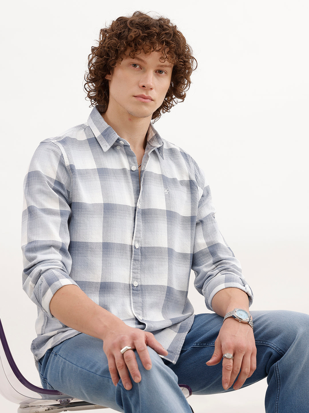 Regular Fit Checkered Shirt | Grey