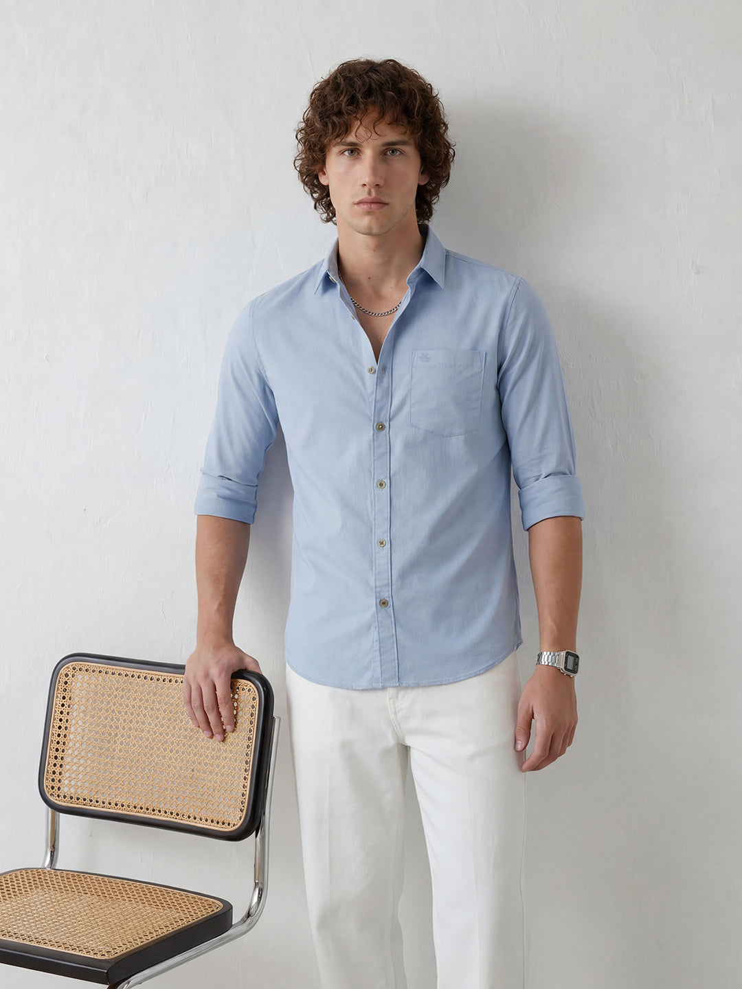 Solid Slim Fit Full Sleeve Shirt | Light Blue