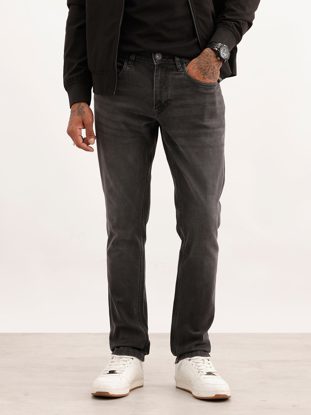 Faded Slim Fit Denim Jeans | Dark Grey