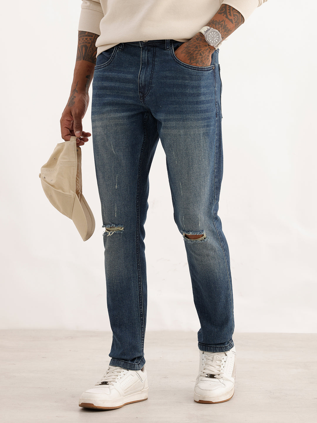 Distressed Slim Fit Denim Jeans | Blue