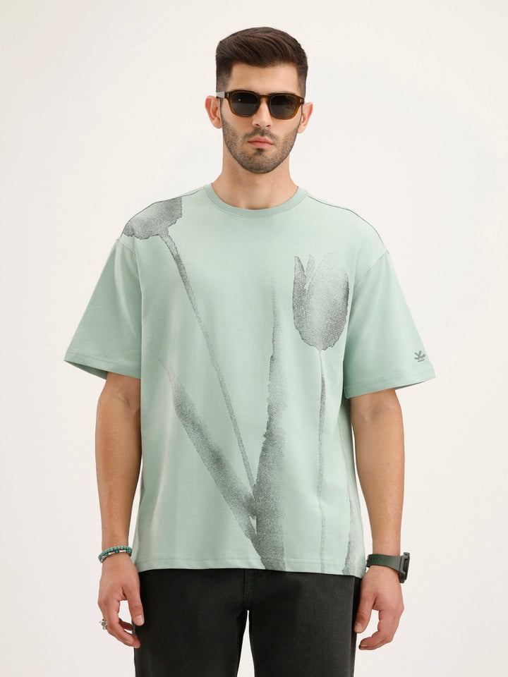 Heavy GSM Watercolour Floral Printed T-Shirt | Green