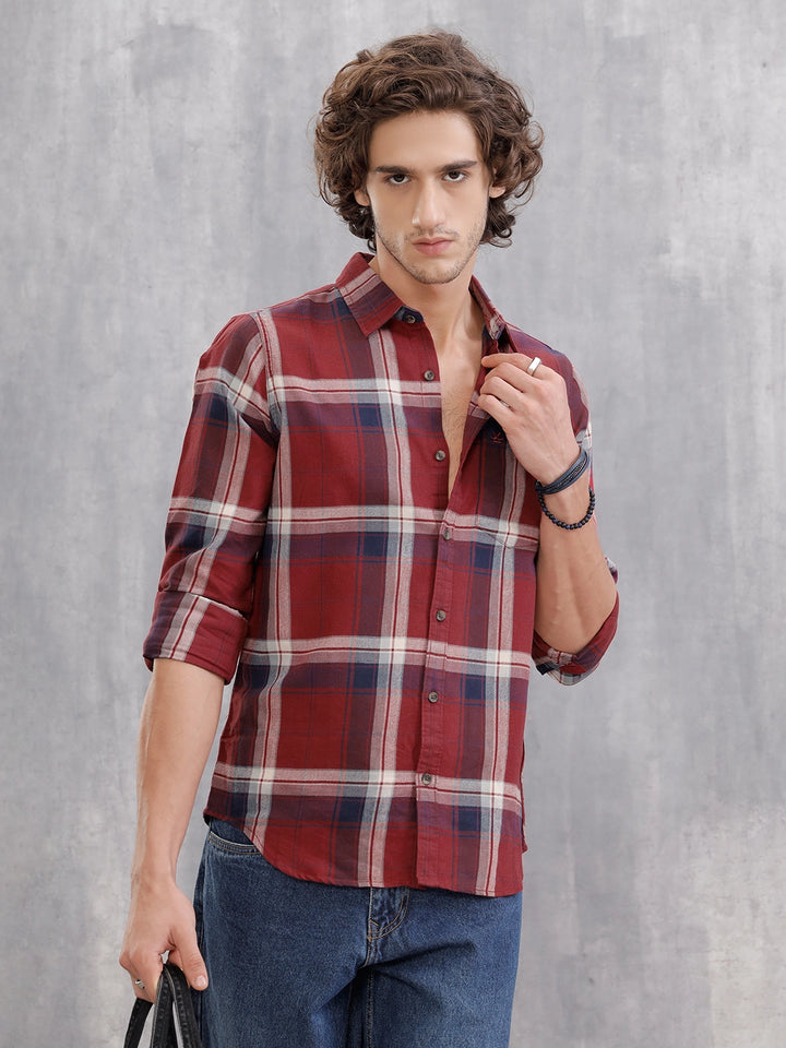 Retro Checkered Pattern Regular Fit Shirt | Red