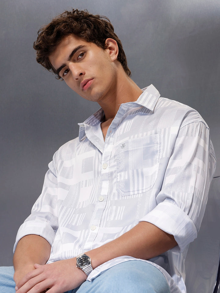 Men's Casual Oversized Abstract Printed Shirt  |  Grey