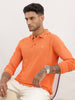 Regular Fit Tipping Collar Full Sleeve Polo T-Shirt | Orange