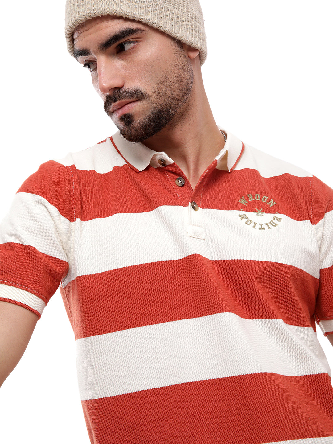 Premium Orange Striped Polo T-Shirt