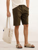 Classic Solid Slim Fit Pleated Shorts | Olive