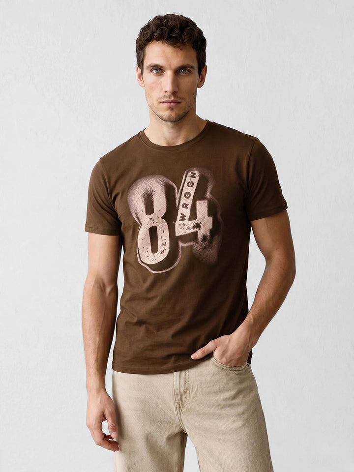 Slim Fit Placement Printed T-Shirt | Brown
