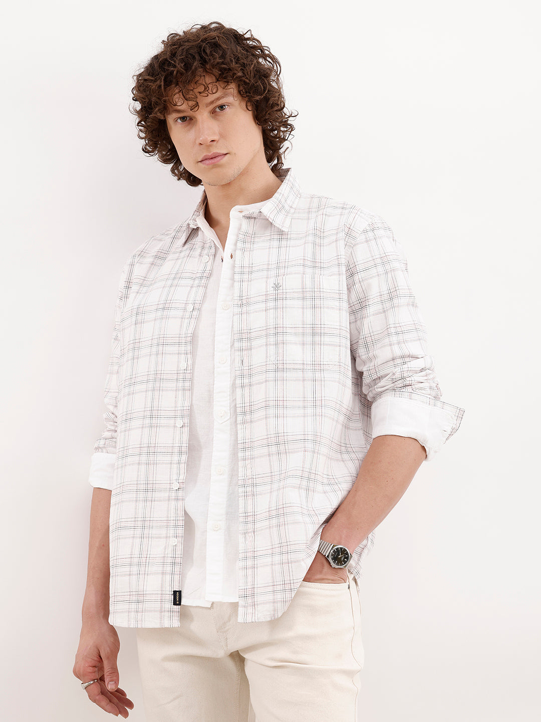 Checkered Slim Fit Shirt | White