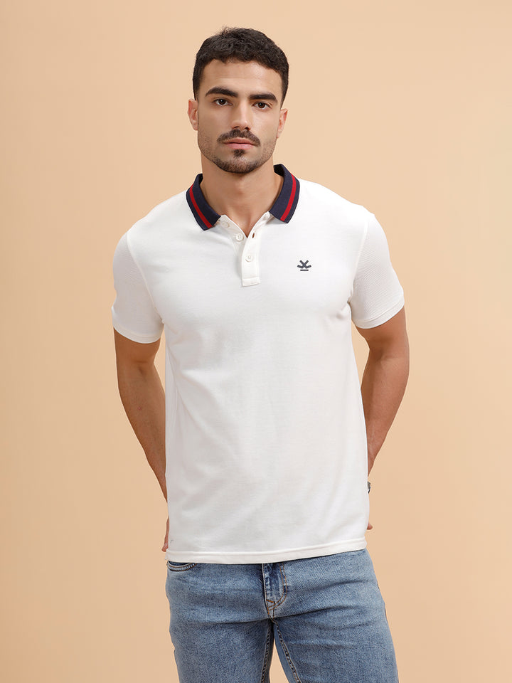 Contrast Details Regular Fit Polo T-Shirt | White