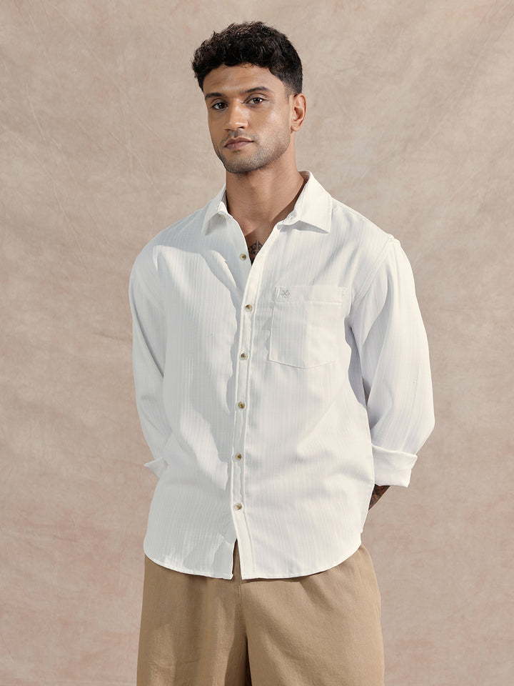 Textured Cotton Slub Comfort Fit Shirt | White