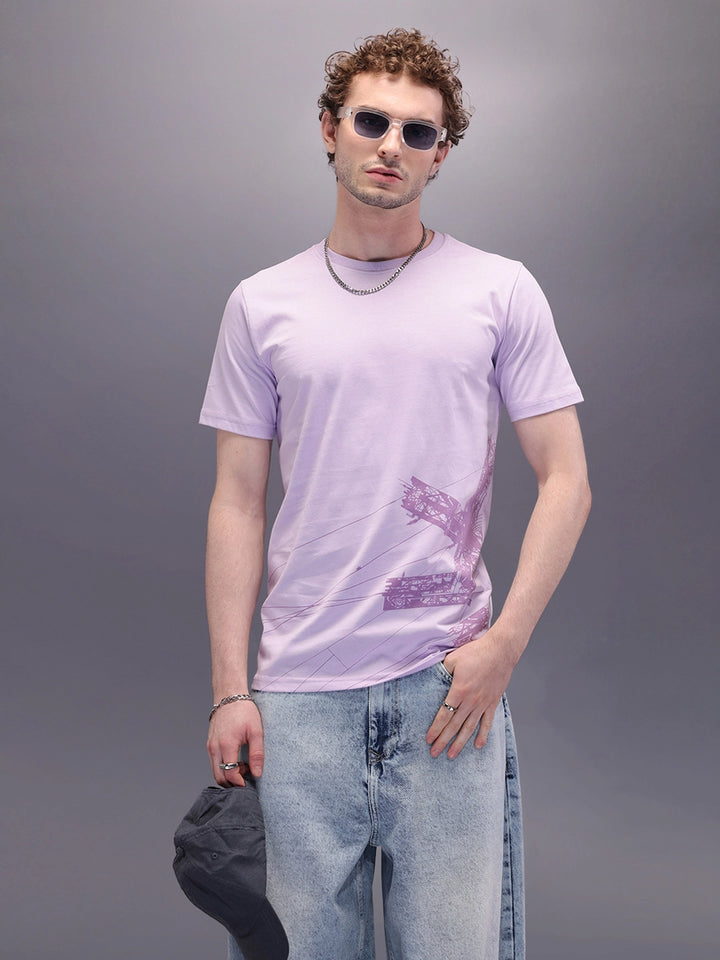 Logo Placement Printed T-Shirt | Lavender