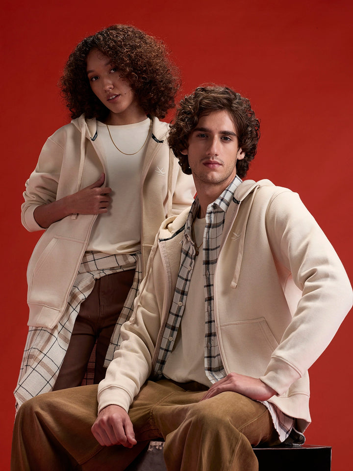 Men’s Solid Zip-Up Hoodie Sweatshirt | Tapioca