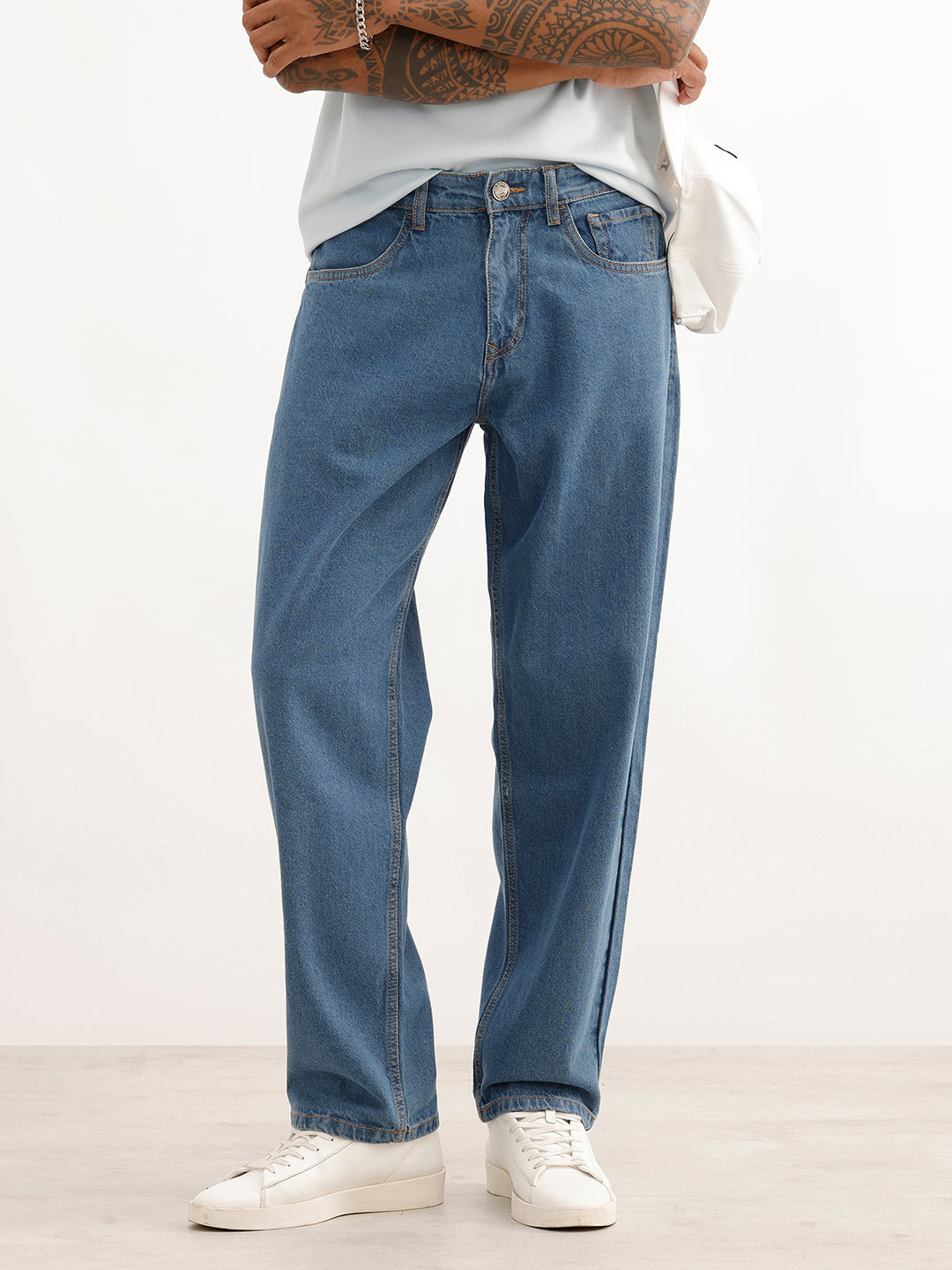 Loose Fit Faded Denim Jeans | Light Blue