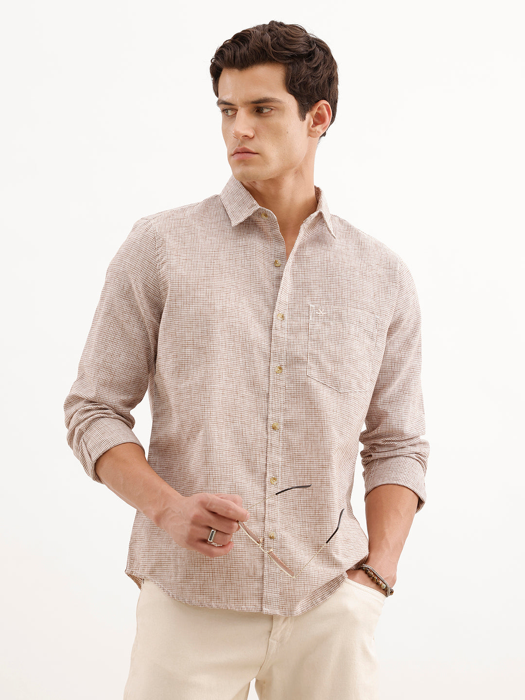 Regular Fit Checkered Shirt  | Brown